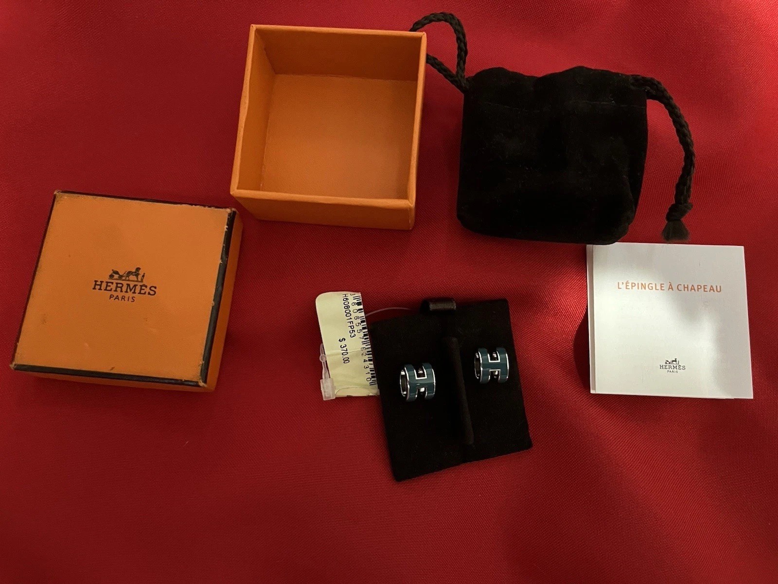 Hermes Mini Pop H Earrings Missing Back Green Plated Gold