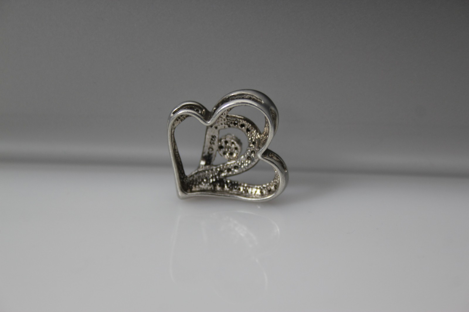 925 Sterling Silver Diamond Double Heart Pendant 3.2 Grams (PEN10252)