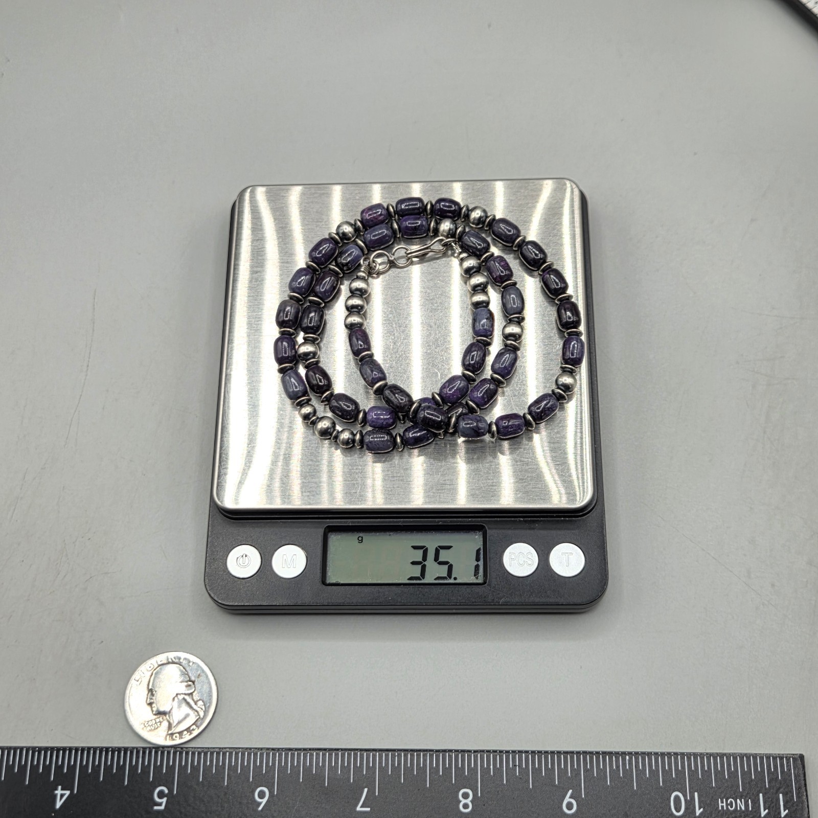 21.5″ Rare Sugilite Sterling Navajo Pearl Necklace Southwest Squash Petite 6+mm