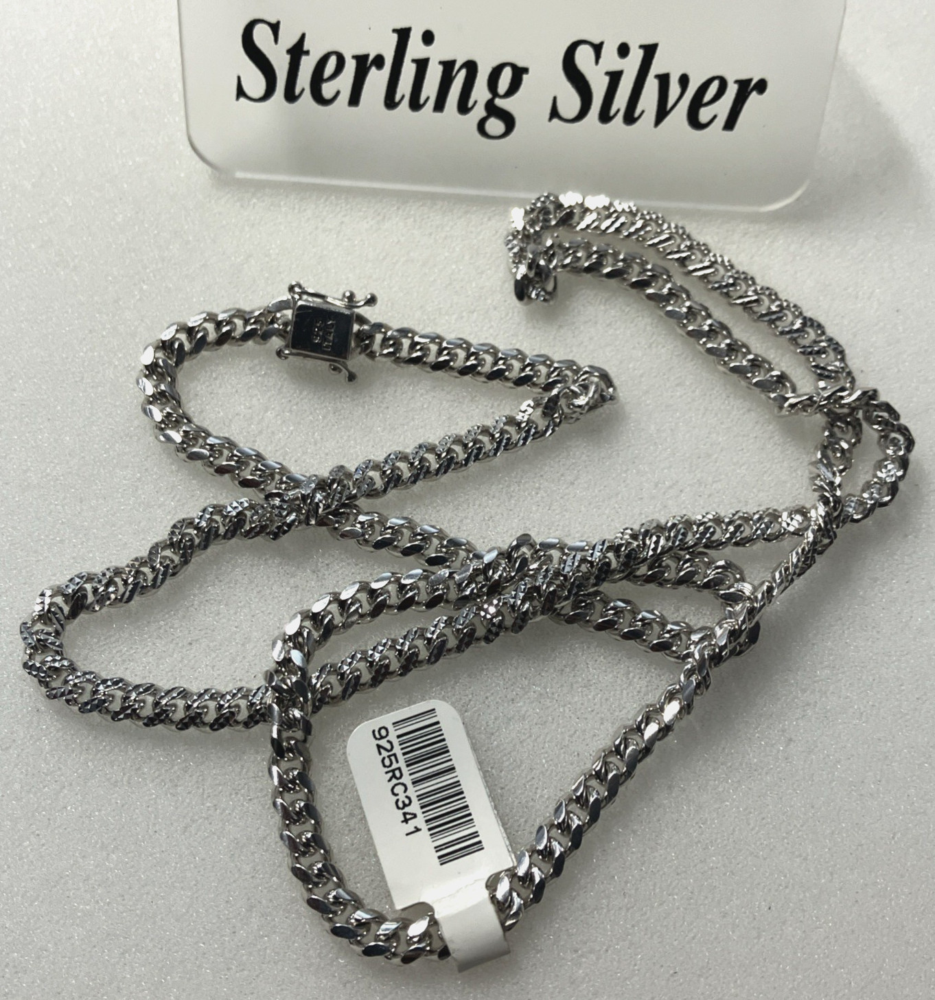 925 Sterling Silver Italy Solid Cuban Link Diamond-Cuts Chain 34grams 4.8mm 24”