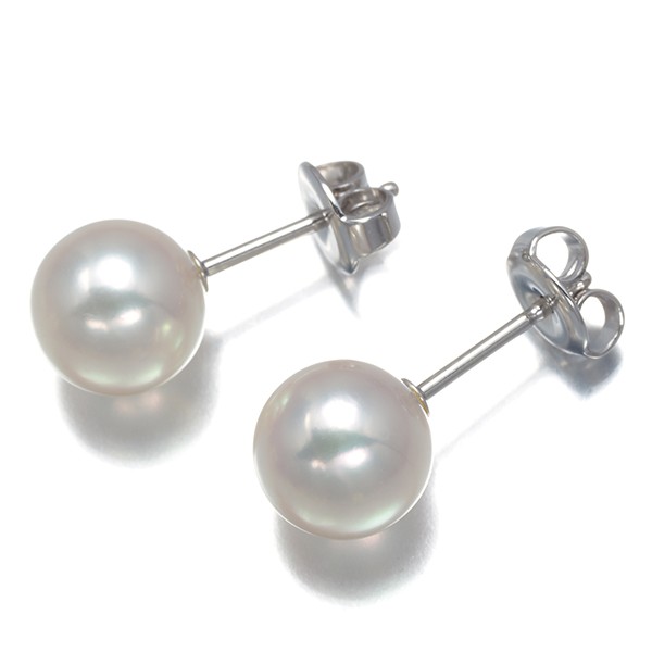 Auth Mikimoto Earrings Akoya Pearl 8.4mm Solitaire 18K 750 White Gold