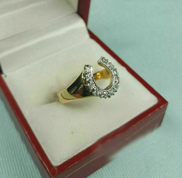 2Ct Round Lab Created Diamond Horseshoe Unisex Ring 14K Yellow Gold Finish