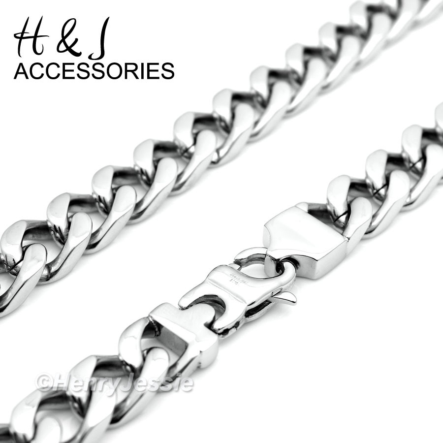 24″30″36″Stainless Steel 11mm Silver Cuban Curb Necklace CZ Cross Pendant*P5