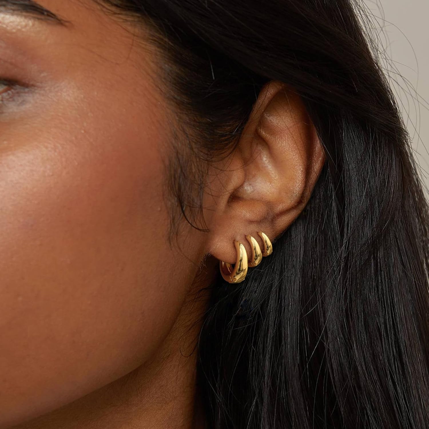 3Pairs Gold Hoop Earrings for Women Trendy, 14K Gold Plated Hoops Huggie Earring