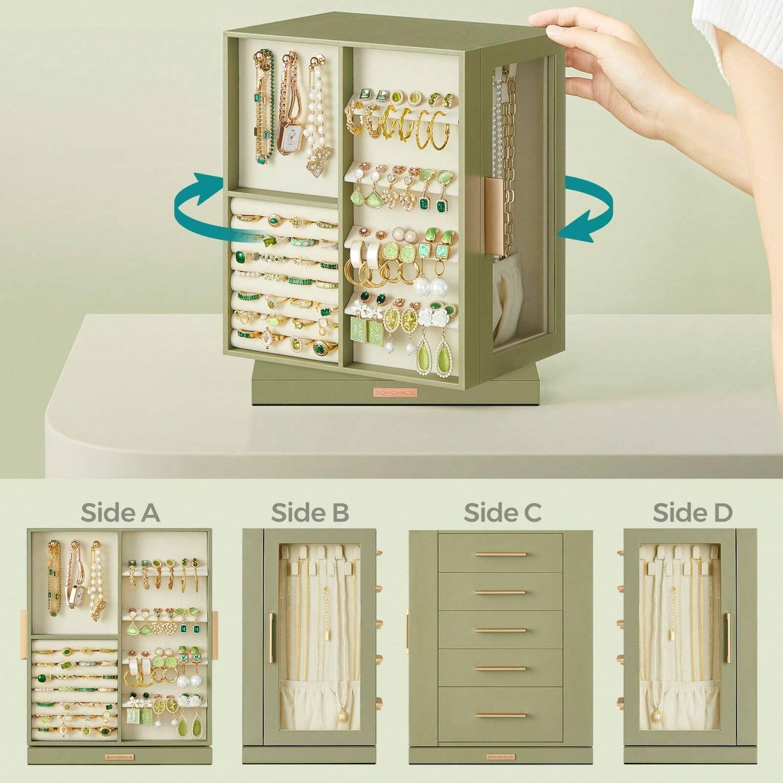 360 Rotating Jewelry Box 5 Drawer Organizer Velvet Storage Case Gift