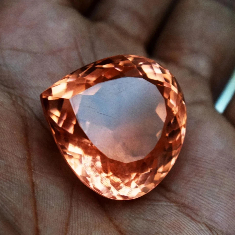 Huge 115 Ct Flawless Peach Topaz Pear Cut Stunning Certified Loose Gemstone