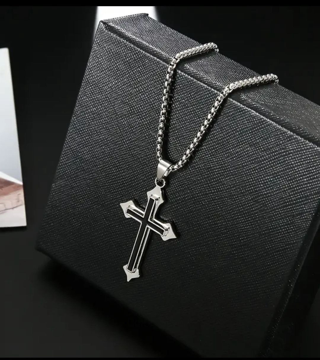Men’s Stainless Steel Cross Pendant Necklace Silver Rope Chain 23.62in