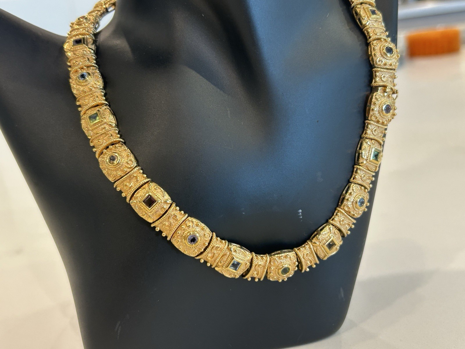Veronese Etruscan Gold Vermeil Sterling Multi Stone Choker 925