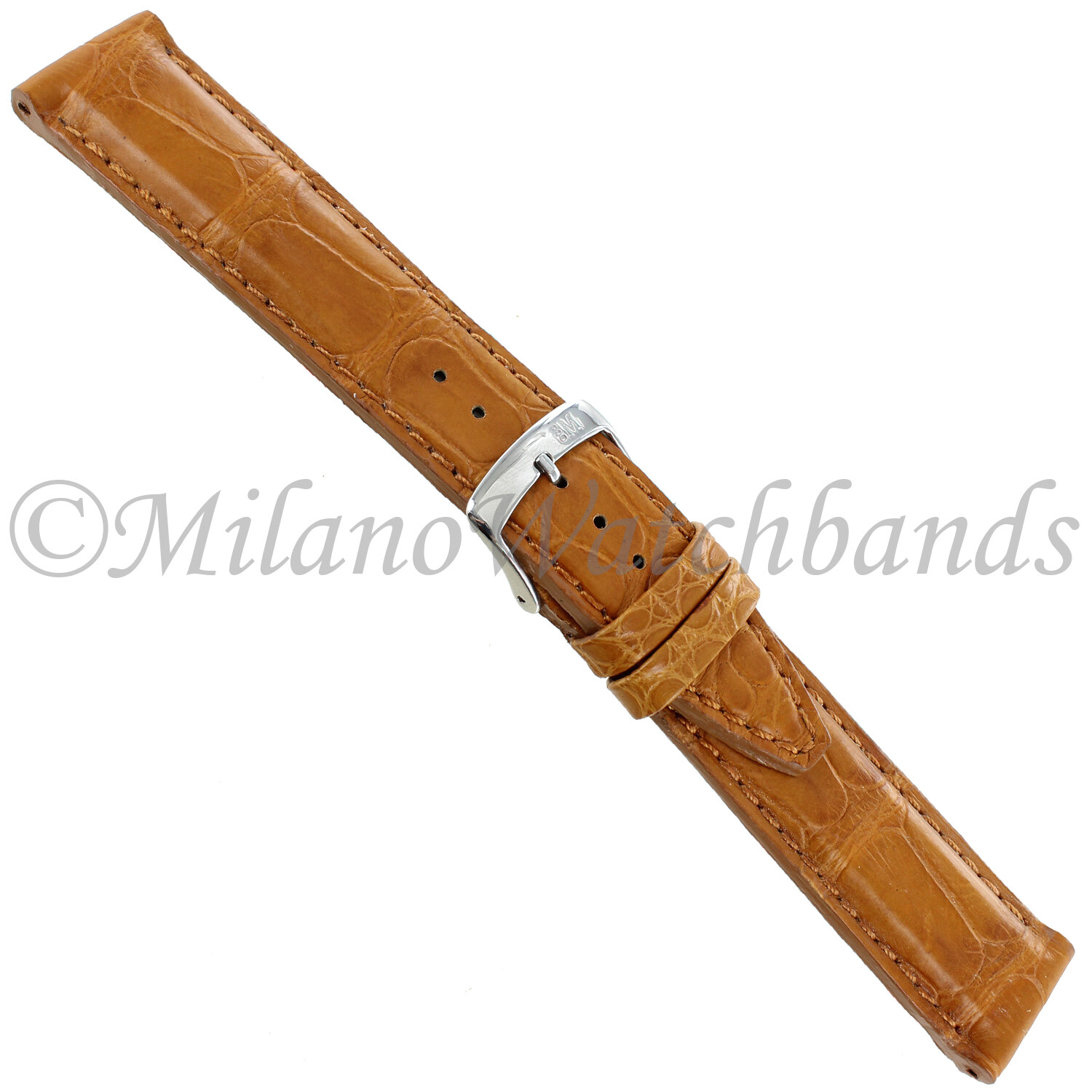 20mm Morellato Honey Tan Genuine Certified Alligator Padded Watch Band 2120A
