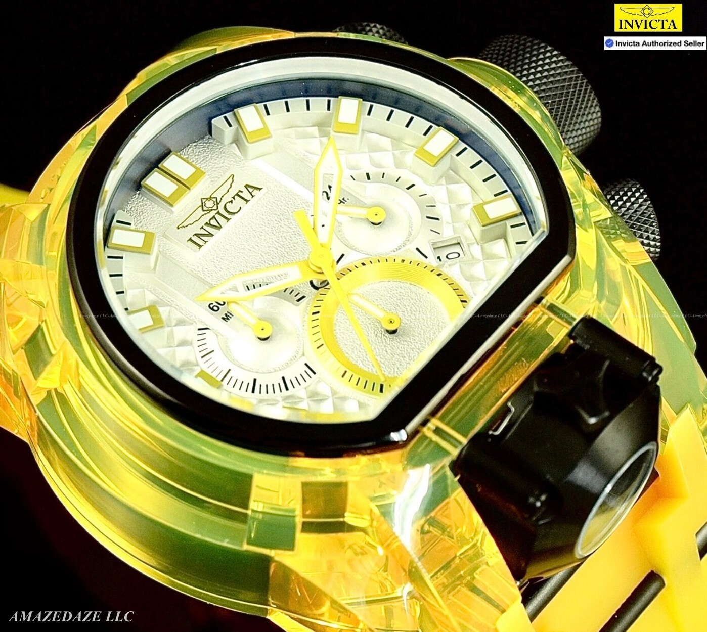NEW Invicta Men Bolt Zeus Magnum 52mm Anatomic Chrono Dual Mvmt YELLOW DIAL Watc