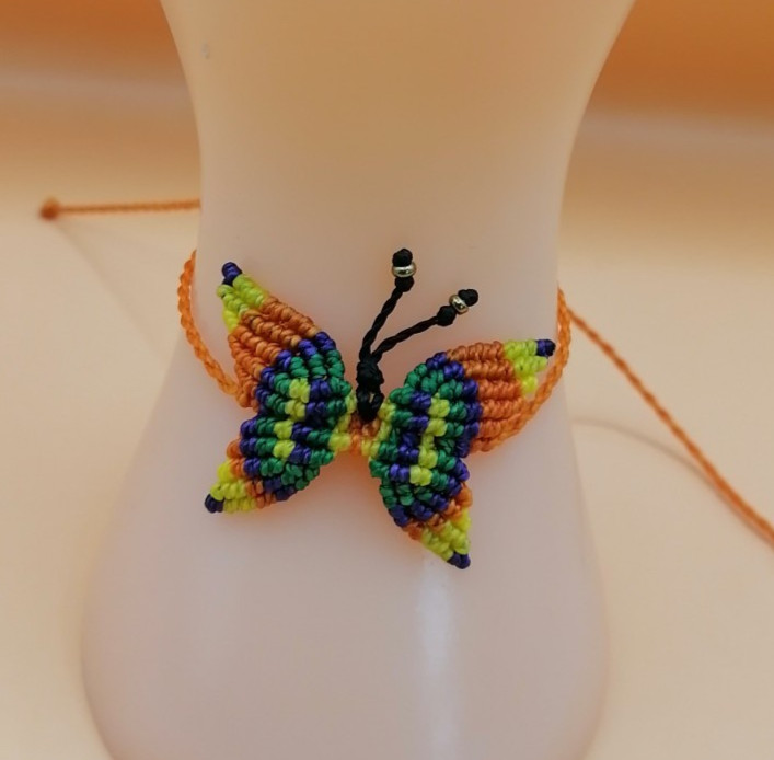 Hand-woven Multicolor Butterfly Macrame Anklet