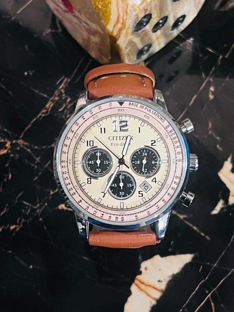 Citizen Eco-Drive Chronograph Men’s Watch Stainless Steel Quartz Leather Strap