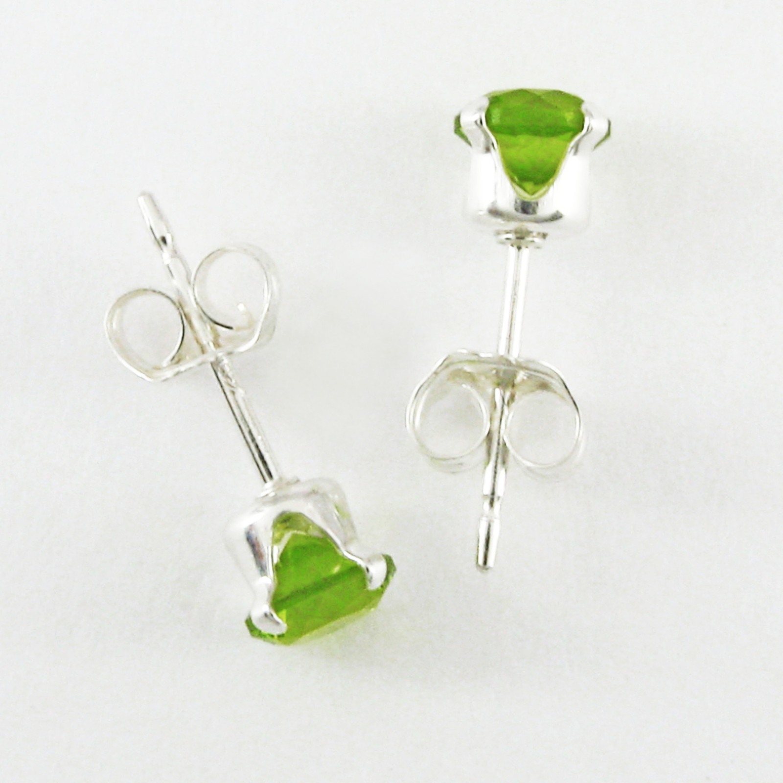4mm Round Peridot Simulant Post Earrings – SOLID Sterling Silver – NEW!