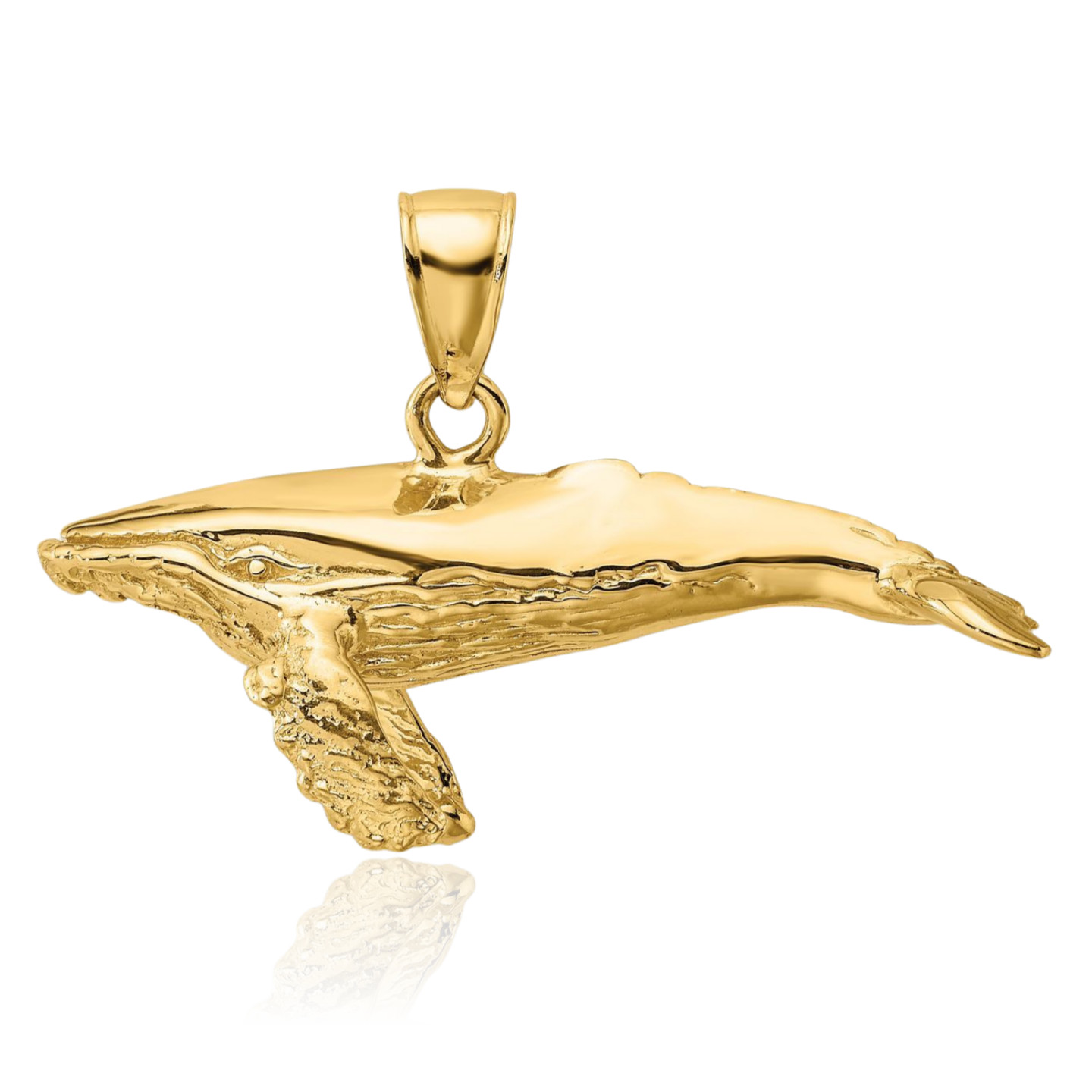 14K Solid Yellow Gold Small Humpback Whale Pendant Necklace 13.55mm 1/2 inch 3d