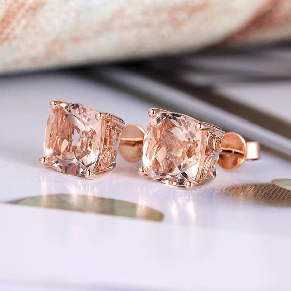 1ct Simulated Peach Morganite Lovely Stud Earrings Women 14k Rose Gold Plated