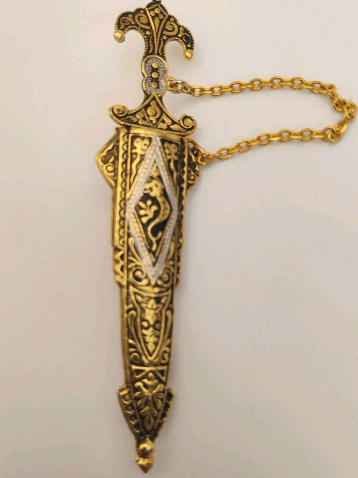 Vintage SPAIN 24k Gold Inlay Damascene Dagger/Sword Brooch/Pin