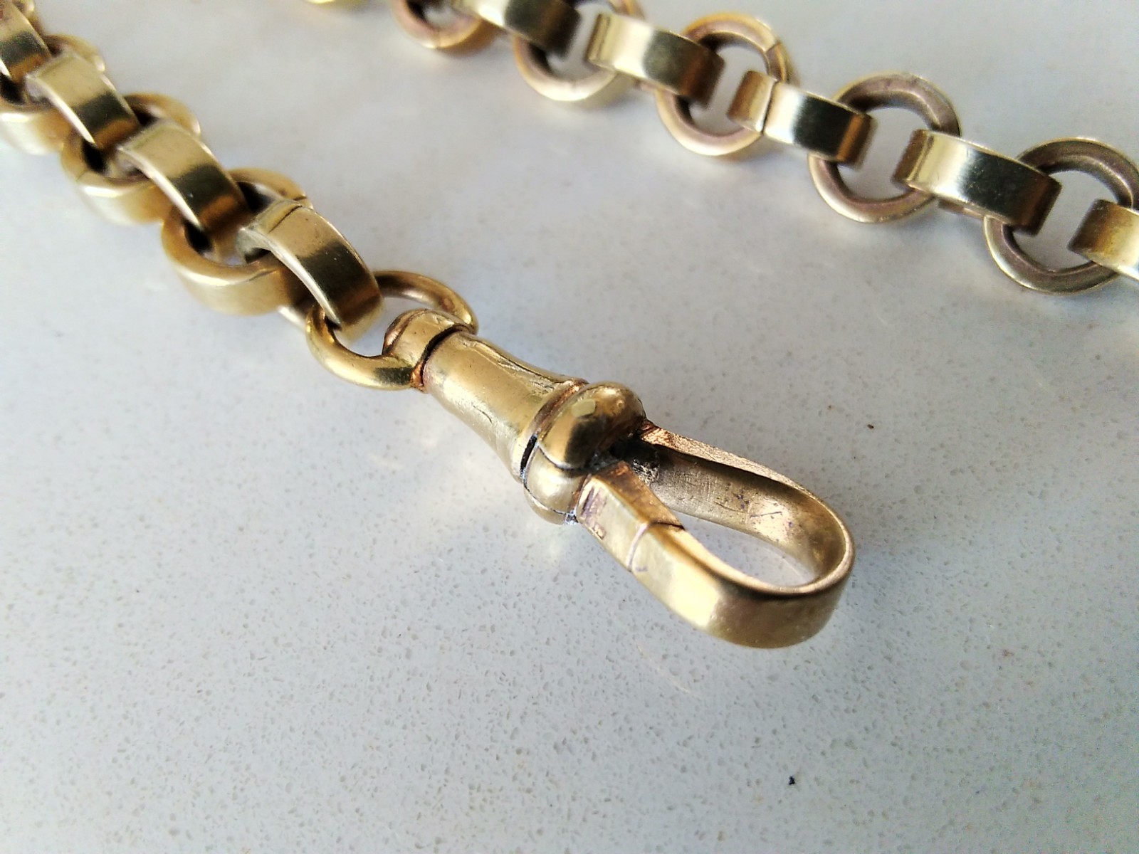 Antique Pocket Watch Chain Belcher Link yellow gold 34g L.B. CANADA