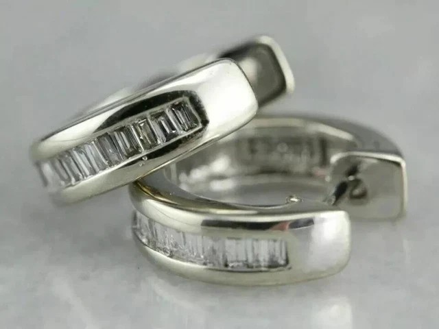 1.60 Ct Baguette Cut Created Diamond Huggie Hoop Earrings 14k White Gold Finish