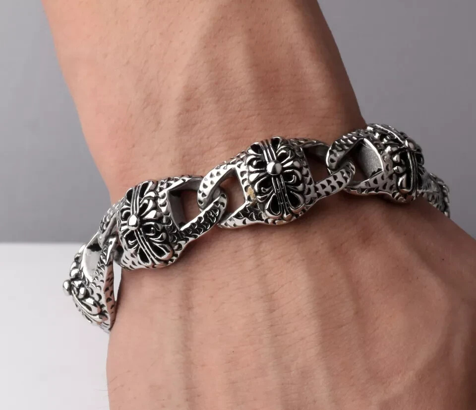 Men’s Heavy Sturdy Chain Bracelet Motorcycle Biker Wristband Stainless Steel USA