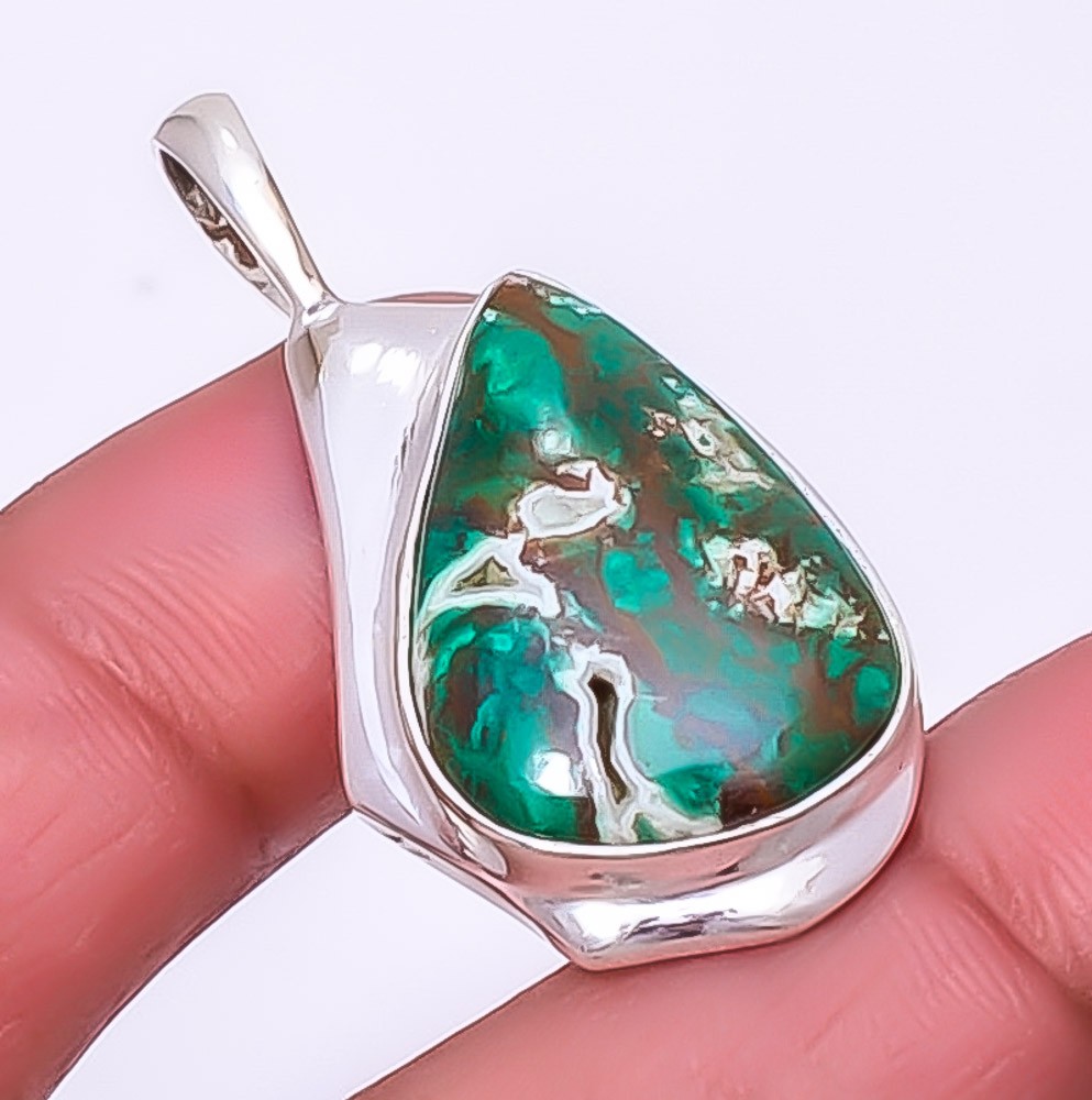 Cuprite Chrysocolla – Africa Gemstone Silver Handmade Pendant 1.56″ A348