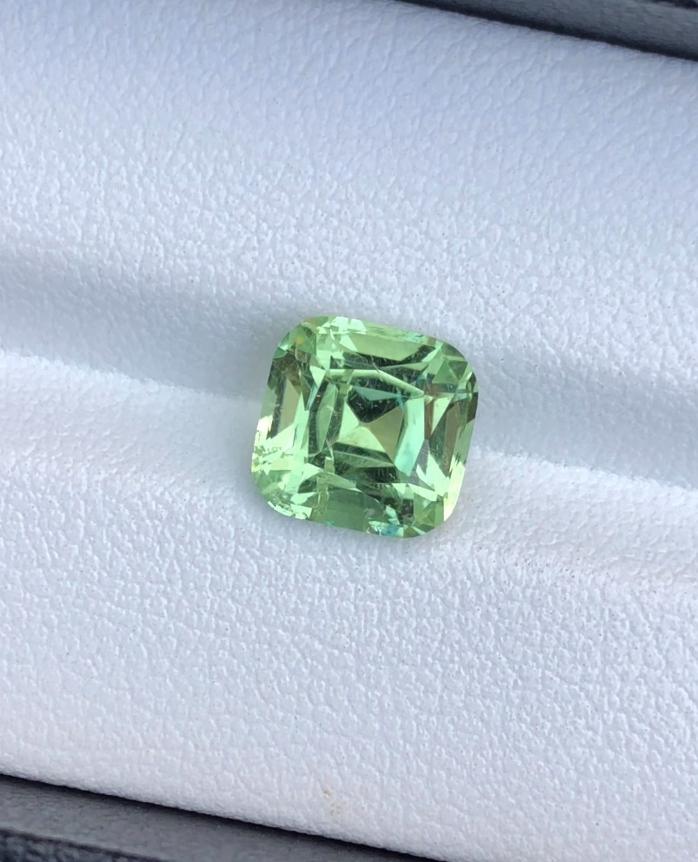 Natural Light Apple Green Tourmaline, Cushion Cut, Hand Faceted
