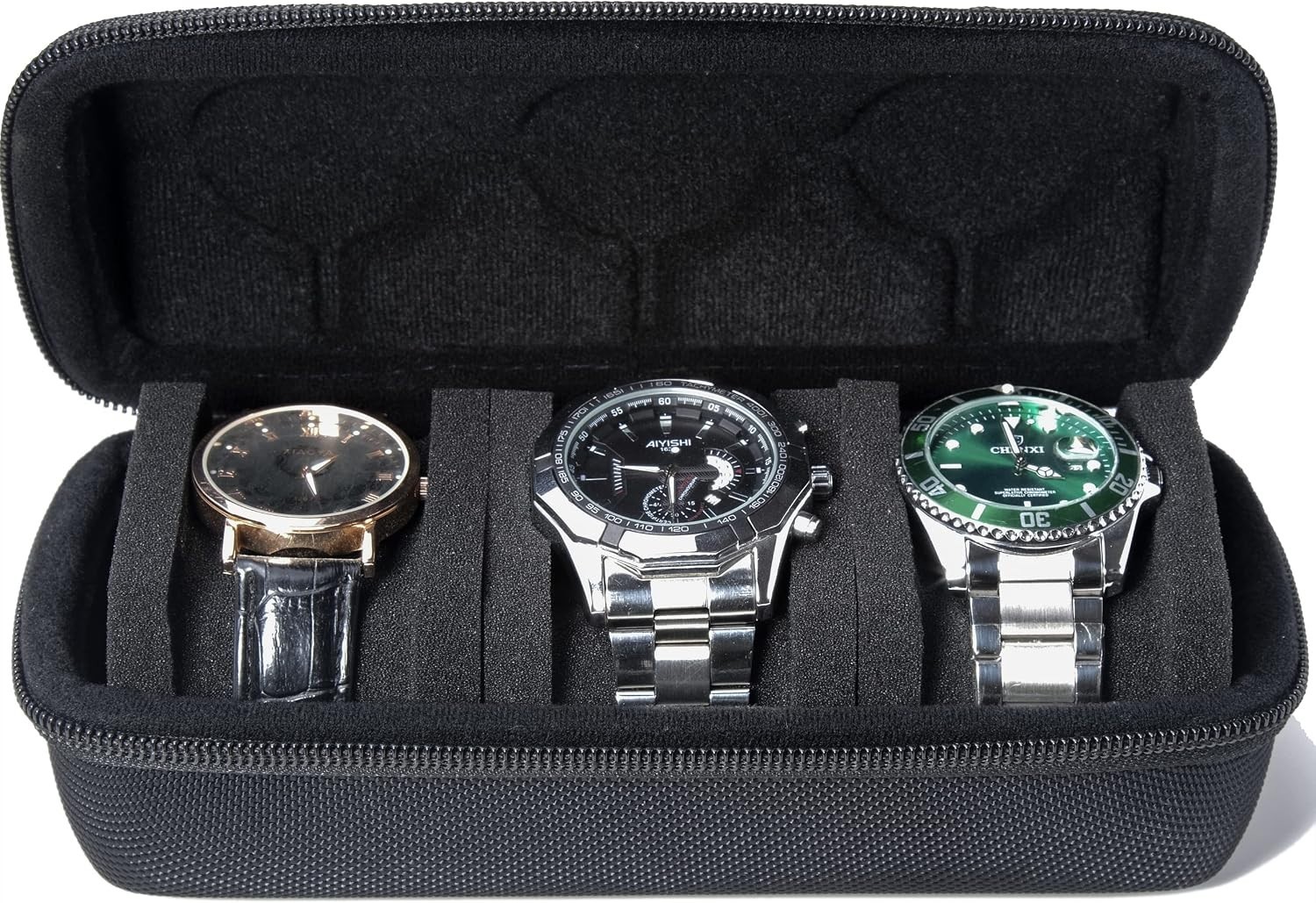 Elegant 3-Slot Hard Watch Travel Case with Soft Pillows – Lightweight Organizer
