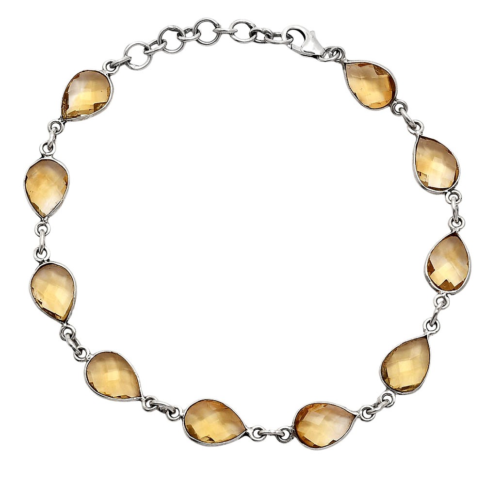 Premium Quality Citrine Checker Briolette 925 Silver Bracelet Jewelry B-1001