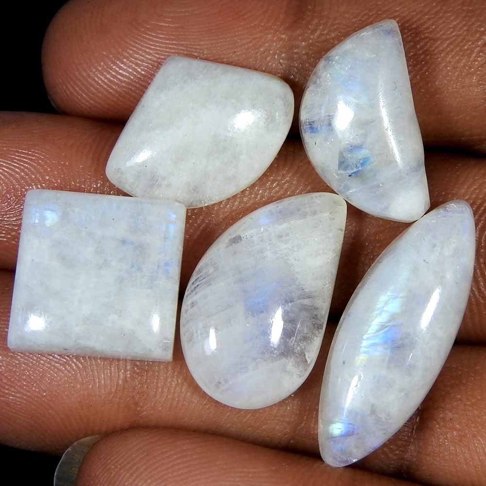 53.50Cts100%Natural Blue Rainbow Moonstone Fancy Cabochon Loose Gemstone.lot