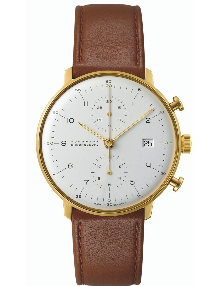 Junghans Max Bill Chronoscope 40mm White Dial Leather Band Watch 27/7800.02