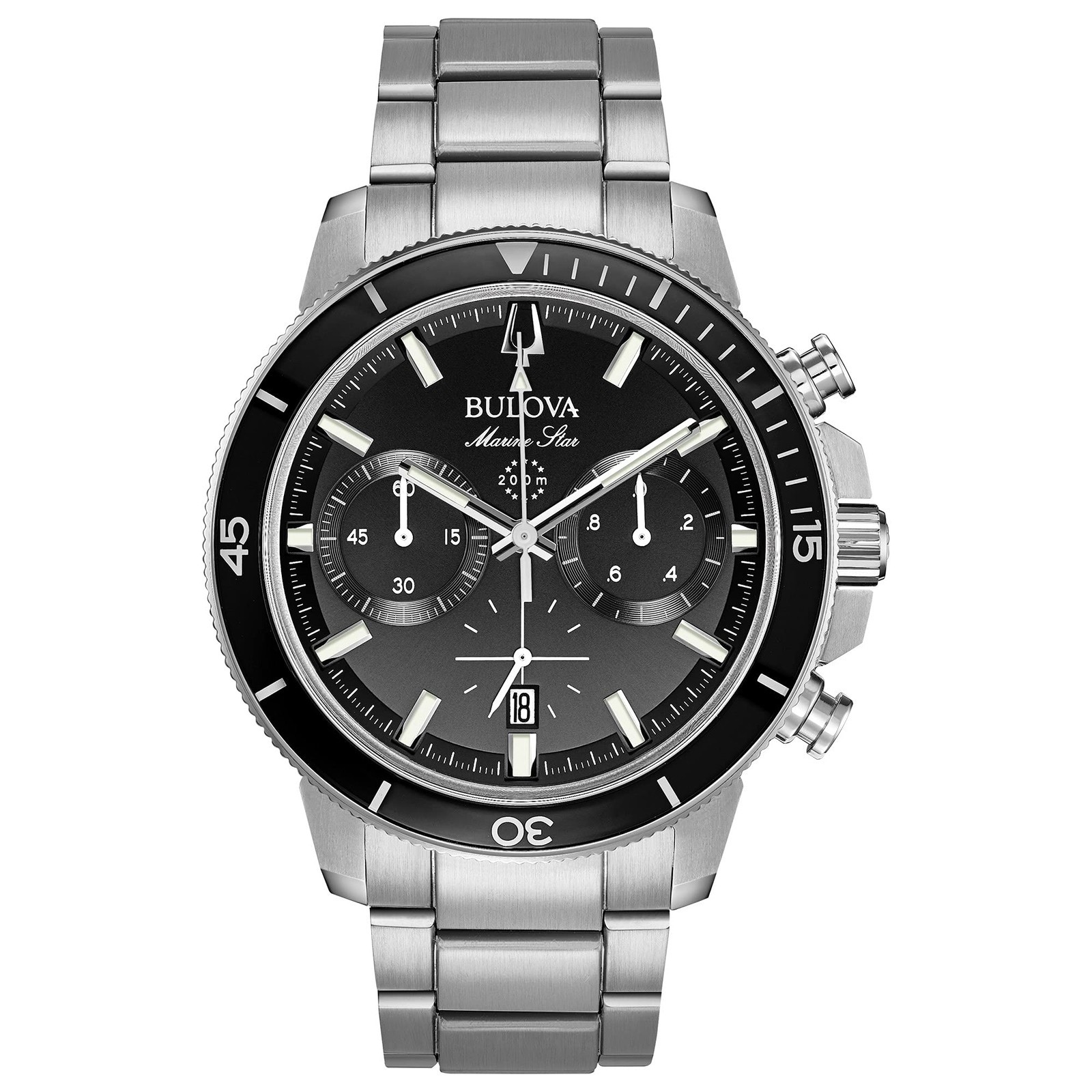 Bulova Marine Star Stainless Steel Black Dial 6-Hand Chrono Men’s Watch 96B272
