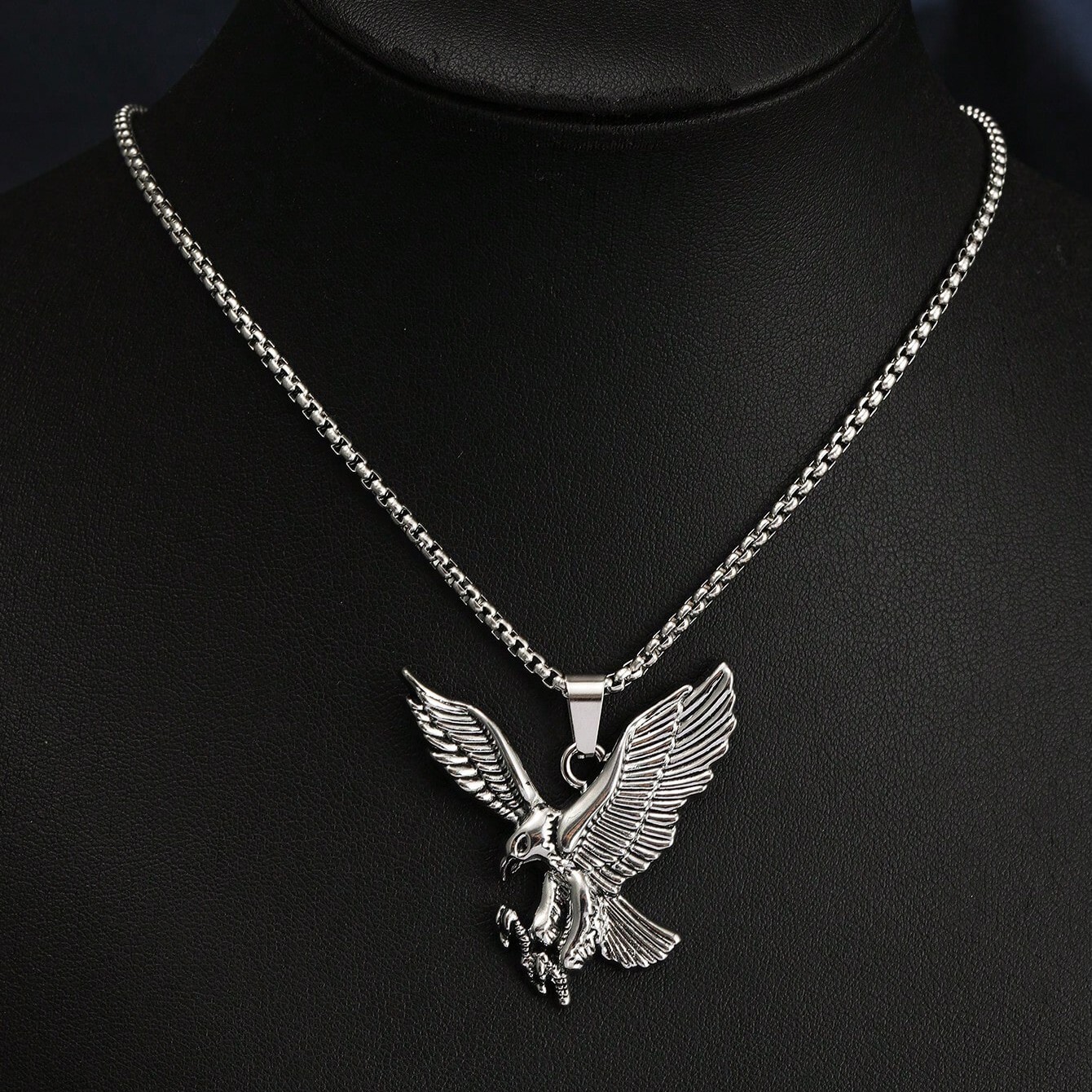 Stainless Steel Eagle Pendant & 3mm 24″ Rolo Chain Hip Hop Fashion Necklace