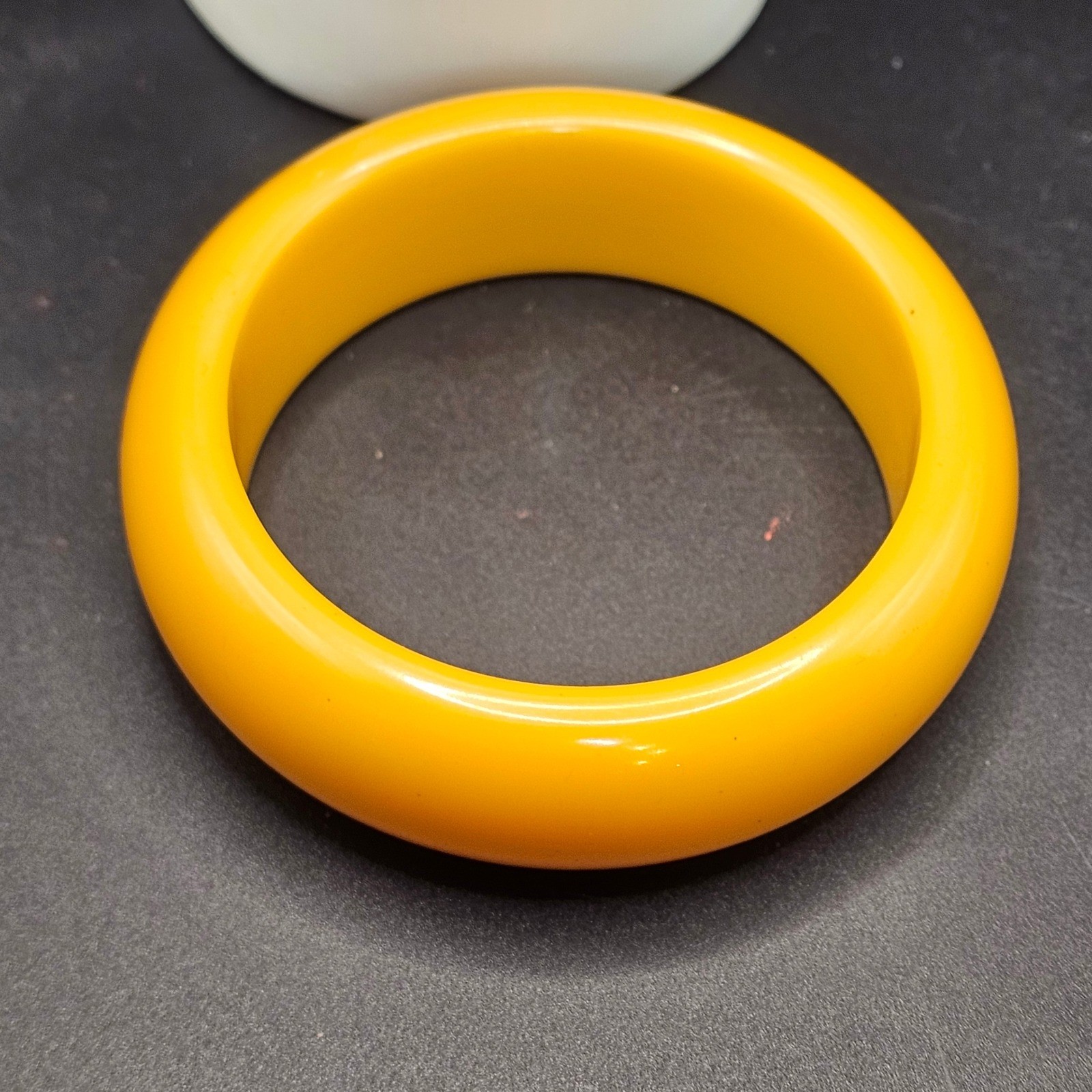 Vintage Egg Yolk Yellow Bakelite Bangle Bracelet Tested Chunky Dome 1″ Wide