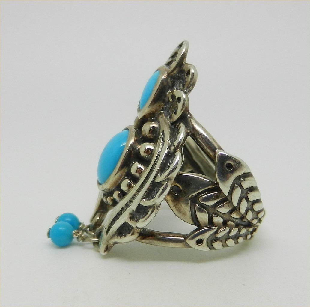 VINTAGE STERLING SILVER TURQUOISE NAJA RING SIGNED AW SIZE 6.25 – RARE -LB-C2342