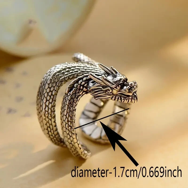 Elegant 925 Sterling Silver Charms Unique Fashion Dragon Ring One Size Fit All