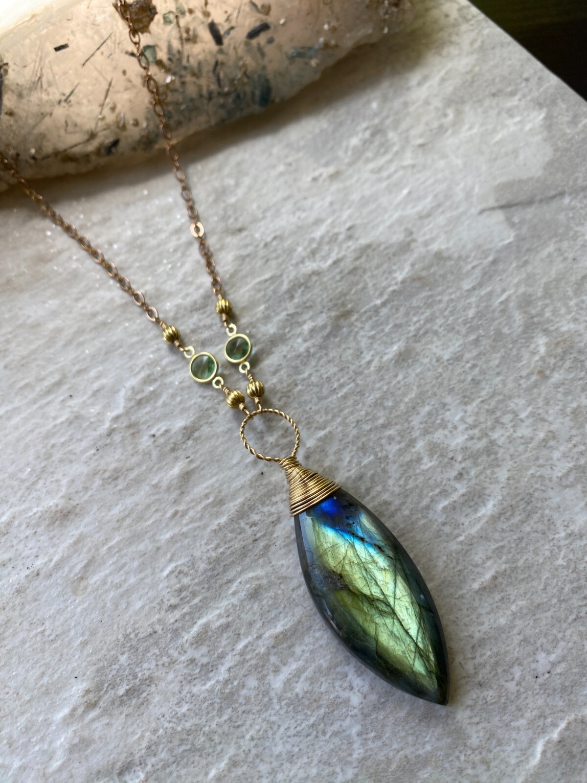 Labradorite Necklace- Blue Green Gold Copper Handmade Labradorite Necklace