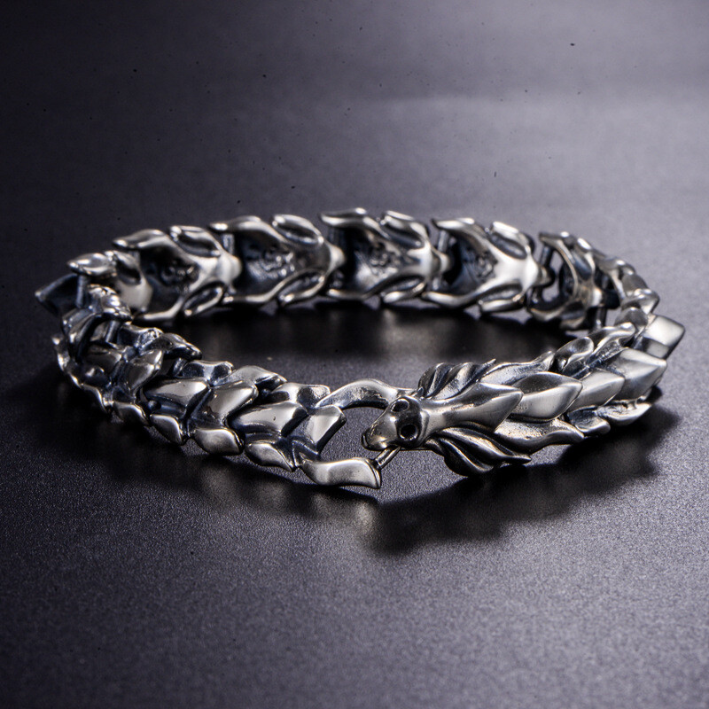 Real 925 Sterling Silver 11MM Dragon Link Chain Men’s Bracelet 19-22cm Length