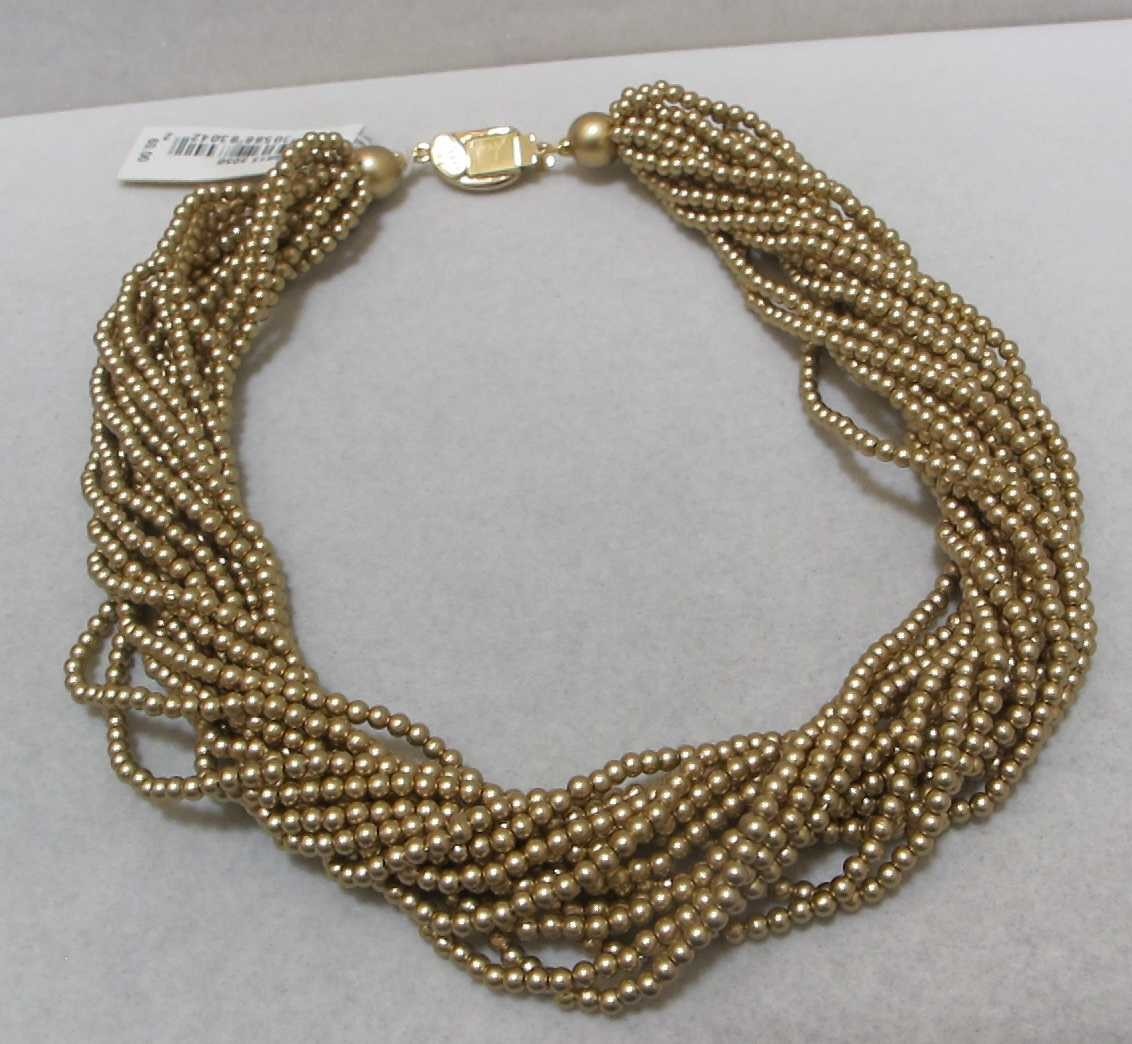 CAROLEE 16-Strand 17” Matte Gold Tone Beads Torsade Necklace $60 NWT