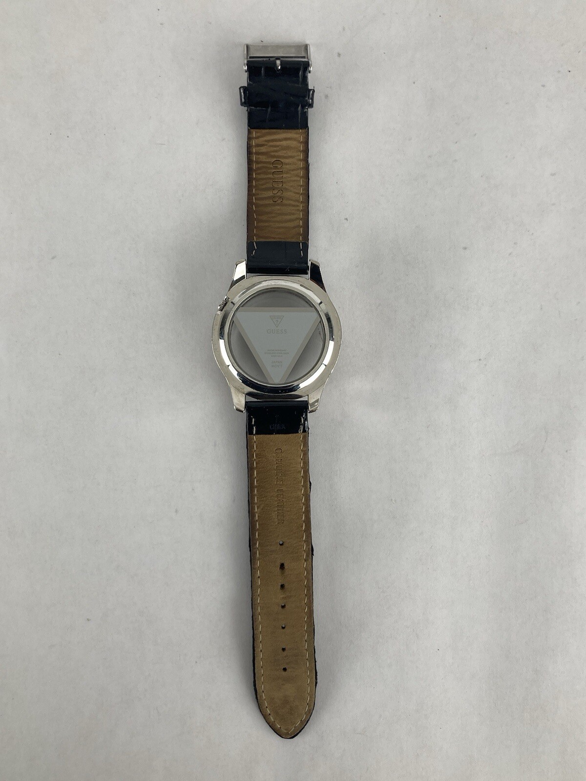 Guess 42mm Silver Semi-Transparent Case Quartz Watch w/Leather Band &New Battery