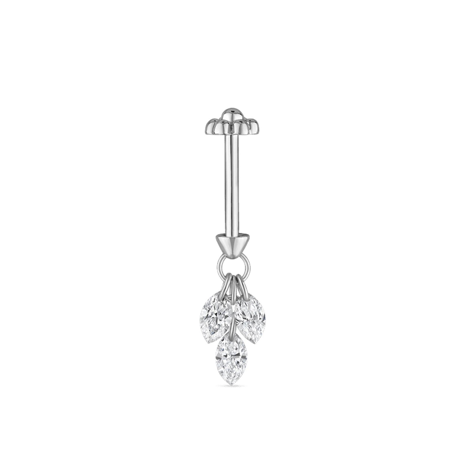 Marquise Trio Moissanite Drop Stud Helix 925 Sterling Silver