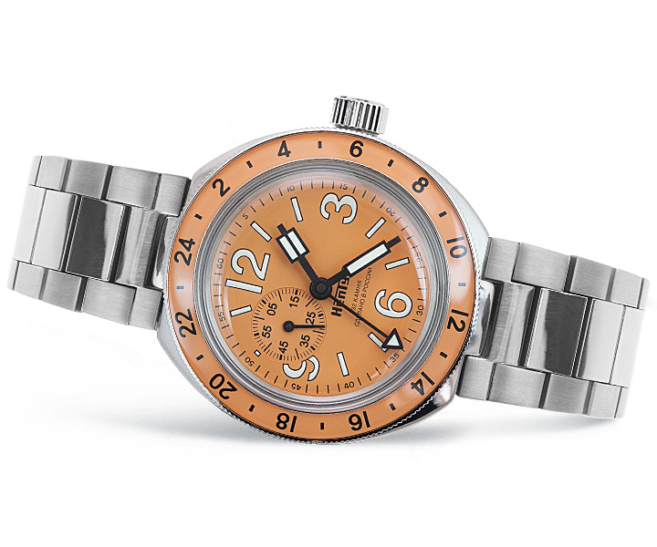 Vostok Amphibia 96075A NEPTUNE GMT Watch Orange Automatic Diver USA Seller