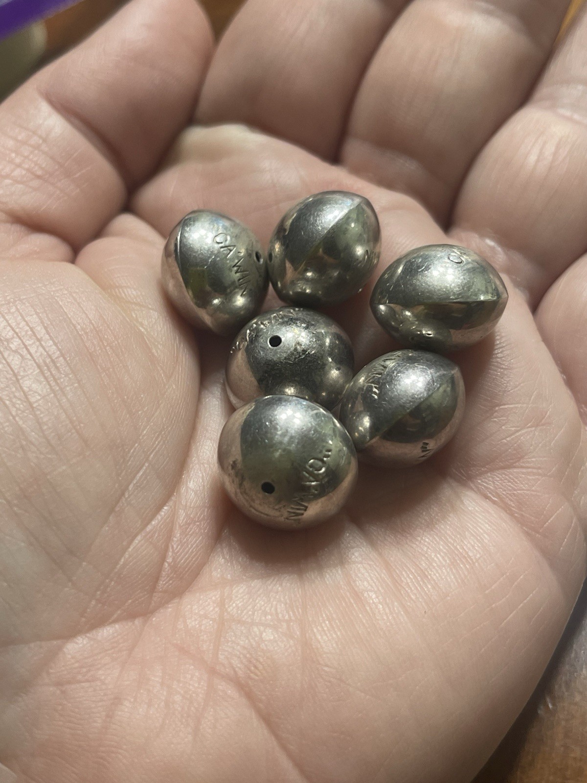 Six Jimmy Calabazas Ca’Win Kewa Pueblo Loose Beads Pearls Signed 925 Silver