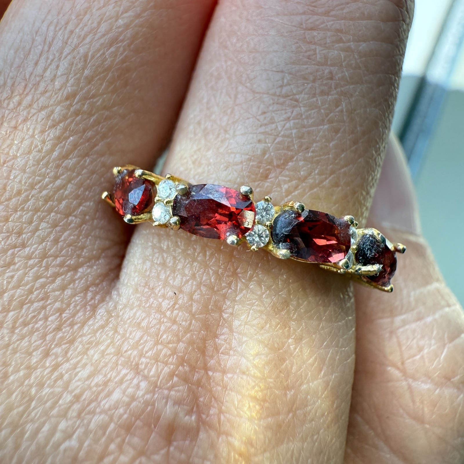 925 Sterling Silver Ring 5x3mm Natural Rhodolite Garnet Gemstone Zircon Beaded