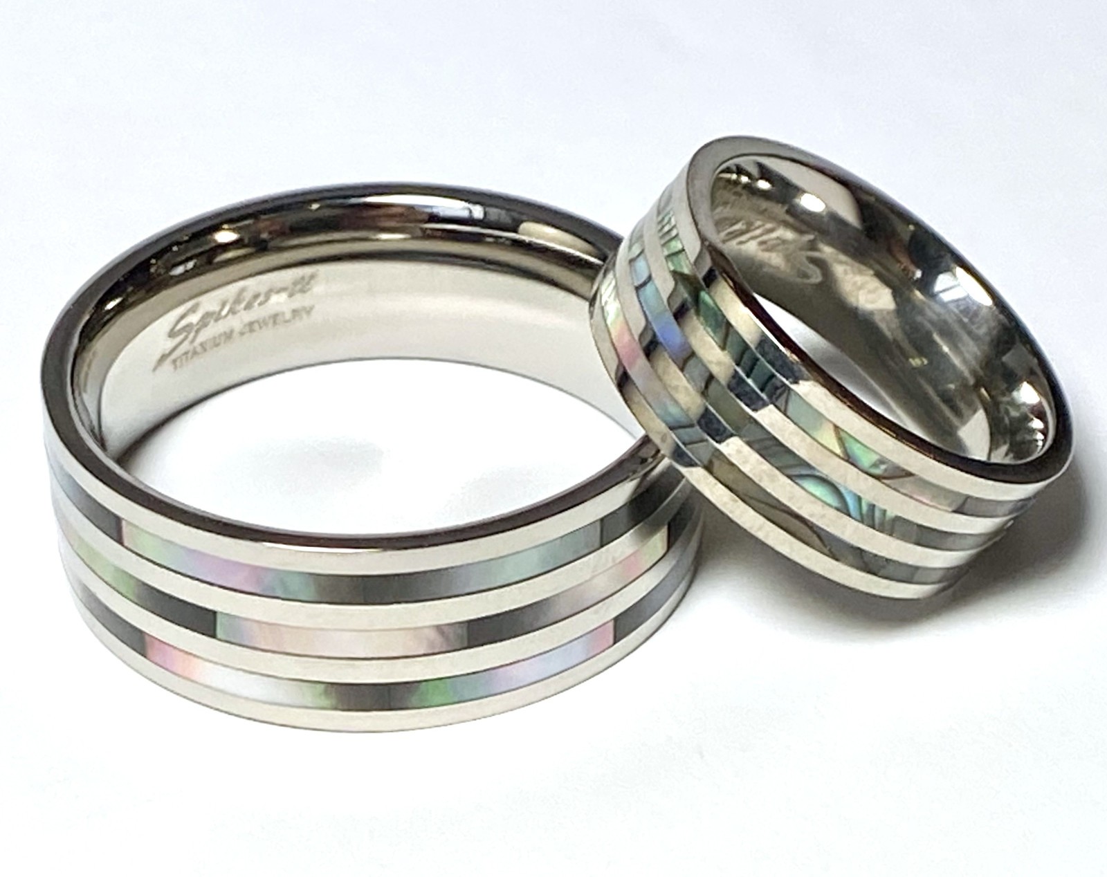 Triple Abalone Stripe Titanium Wedding Ring Size 5,6,7,8,9,10,11,12,13,14 (FL12)