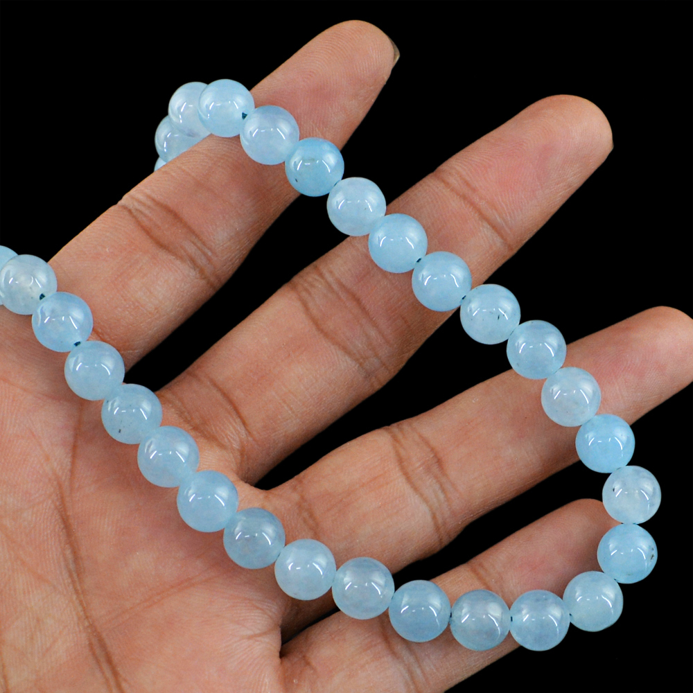 246.50 CTS NATURAL UNTREATED BLUE CHALCEDONY ROUND SHAPE BEADS NECKLACE (DG)