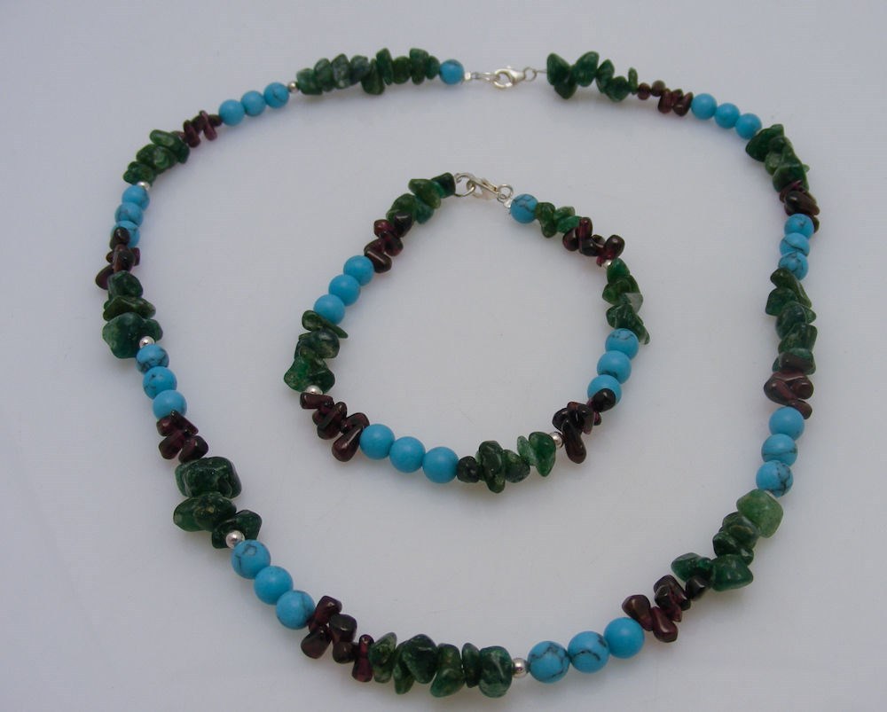 Emerald Amethyst Turquiose Bracelet & Necklace Combo