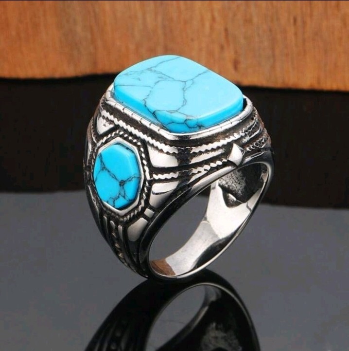 Silver-Plated Zinc Three Sided Turquoise Ring Size 10