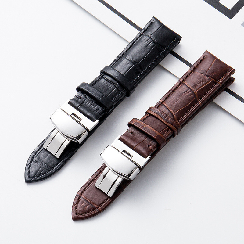Correa De Reloj De Piel De Becerro AutéNtica Pulsera Con PatróN De Cocodrilo