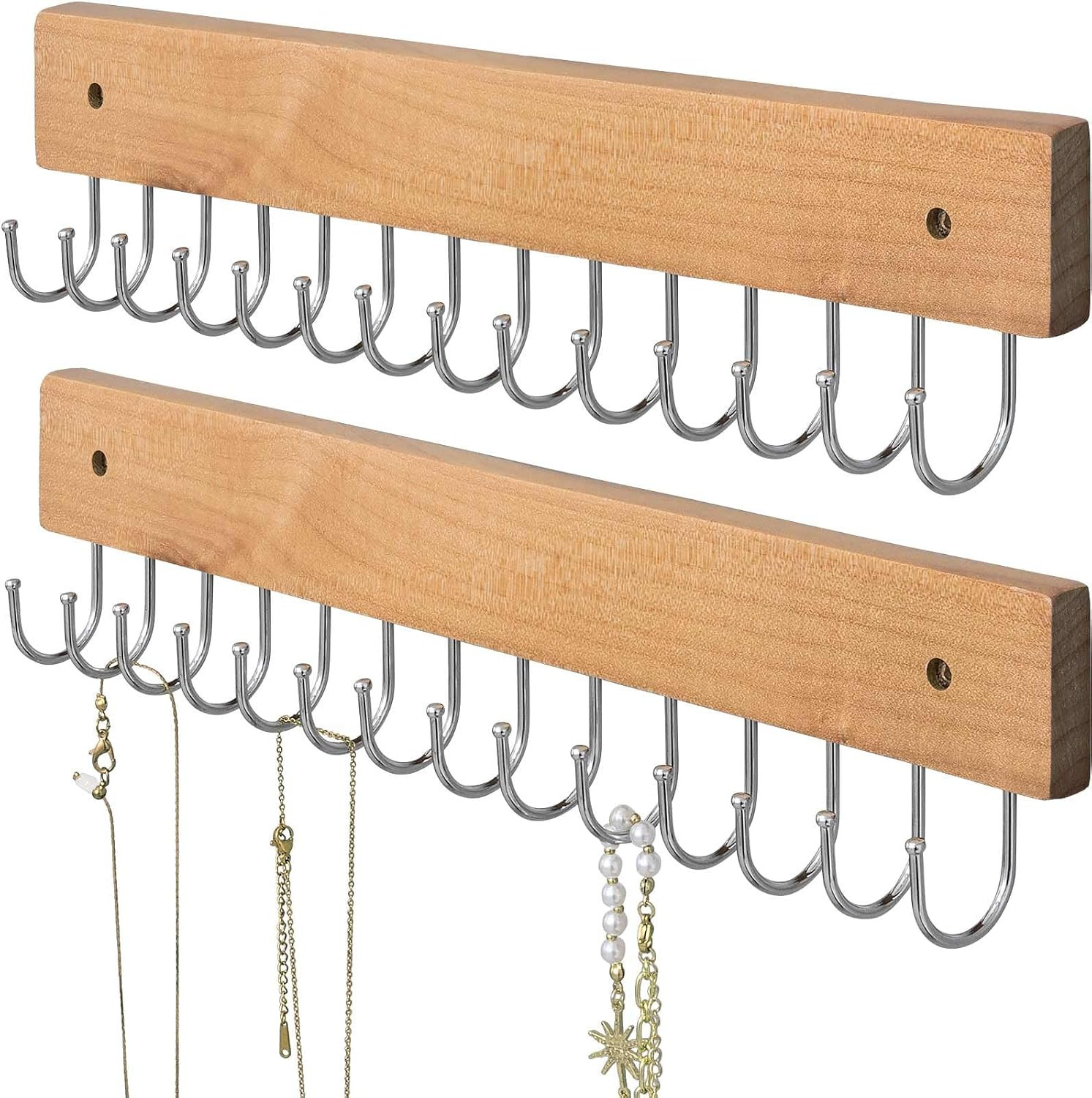 Hanging Jewelry Organizer Wall Mounted, Modern Jewelry Display with 28 Hooks, De