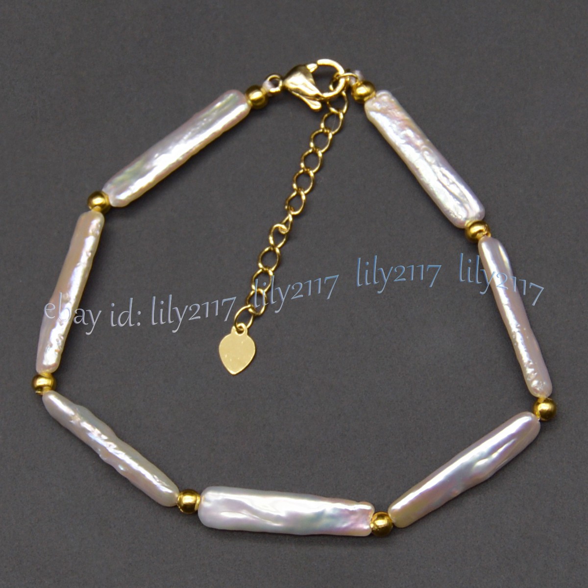 Real Natural White Freshwater Long Stick Rectangle Pearl Bracelet 7.5inch 5x24mm