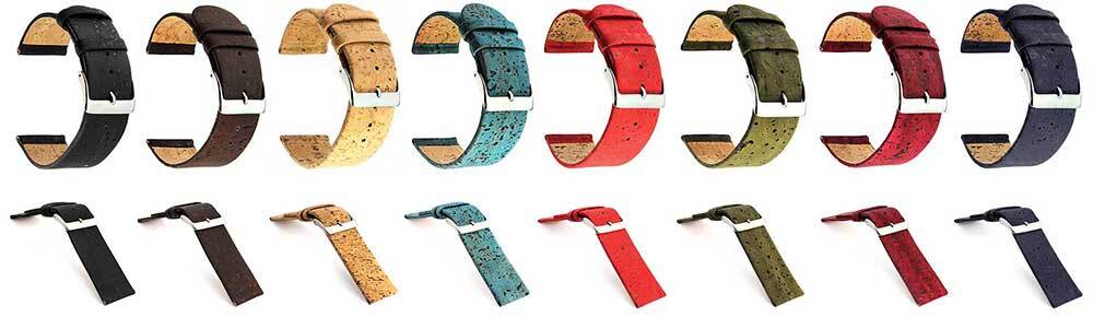 Two-Piece Real Cork Watch Strap Band Spring Bars 12 14 16 18 20 22 Vegan MM